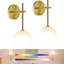 JKEYES Battery Operated Wall Sconce Set of 2, Gold Cordless Wall Lights with Dimmable Detachable Rechargeable Magnetic Bulbs,12 RGB Colors Wall Lights for Bedroom Living Room Hallway