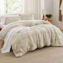 Bedsure Queen Comforter Set - 4 Pieces Pinch Pleat Bed Set, Linen Boho Bedding for All Season, 1 Soft Comforter, 2 Pillowcases, 1 Decorative Pillow