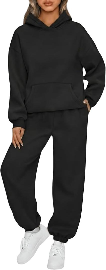 KANSOON Sweatsuits for Women Set 2 Piece Outfits Long Sleeve Hoodie Oversized Sweatshirt Jogger Pants Casual Tracksuit Sets (Black, M)