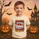 Toddler Halloween Shirts Baby boy Spooky Dude T-Shirt Funny Bandages Face Graphic Tee Bats Print Spooky Season Tops (5-6 Years, Beige)