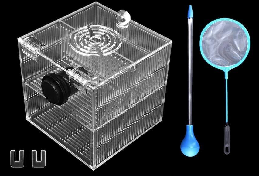 Magnetic Fish Breeder Box for Aquarium Tank Isolation Box Acclimation Hatchery breeding Incubator for Guppy Baby Betta Saltwater Clownfish Coral Anemones Aggressive or Injured Fish (4.7 Inch Square with 2 Dividers)