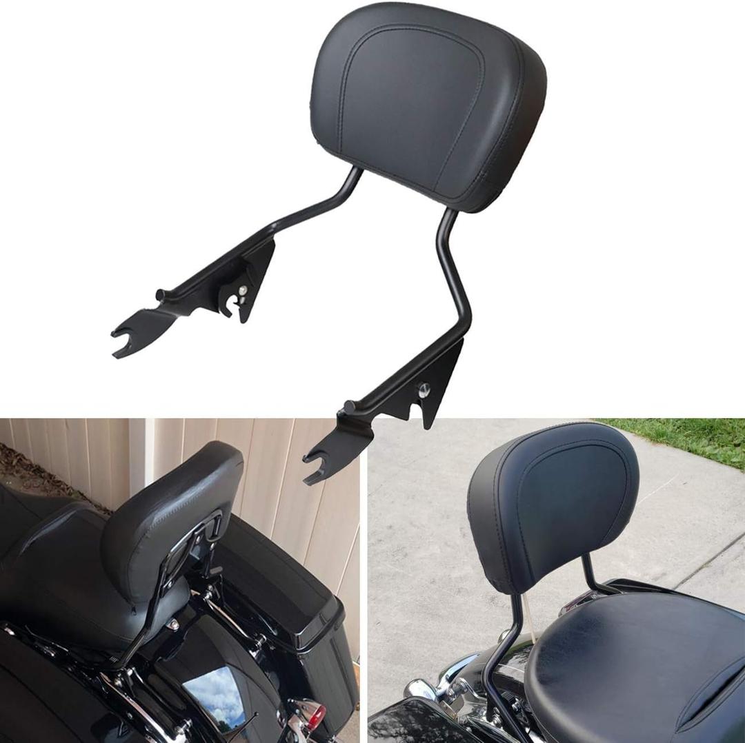 AUFER Detachable Upright Passenger Backrest Sissy Bar w/Back Rest Pad Compatible With For Touring Road King Street Glide Electra Glide Road Glide FLHR FLHX FLHT FLTR 2009-2024Black