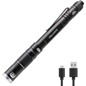 Rechargeable Pen Light Flashlight IP67 Waterproof with Pocket Clip 4-Zoomable, Prefect Pocket Flashlight for Inspection,Work,Repair (1 Pack, Black)