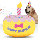 FurtasticFinds Dog Birthday Cake Toy 5.9", Larger Plush Dog Gift with Electronic Music Box, Plays Happy Birthday Song & Puppy Bark Melody, Party Decoration for All Breeds Dogs, Pink