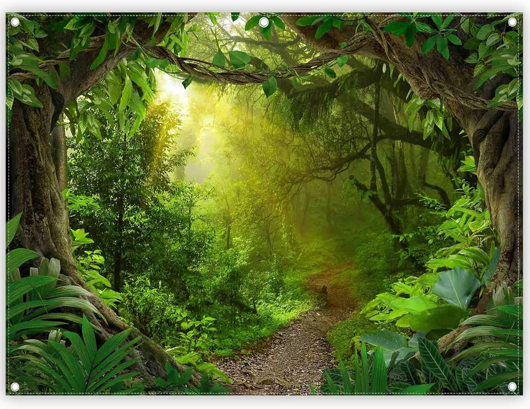 8x6ft Jungle Forest Photography Backdrop Tropical Rainforest Natural Scenery Background Safari Kids Adults Party Decoration Photo Booth Props