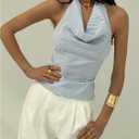 SOLY HUX Women's Striped Deep V Neck Bow Tie Backless Halter Blouse Tops Y2k Sleeveless Shirts (XS)