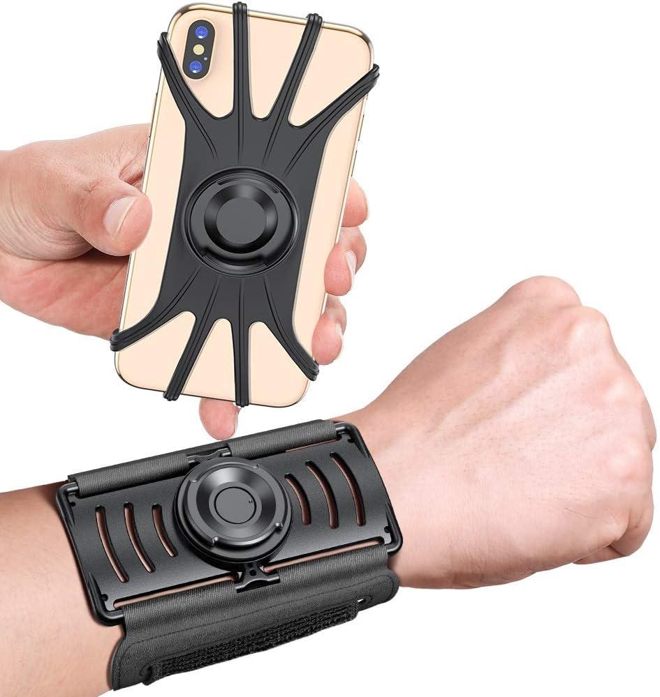 VUP Detachable Running Wrist Band 360Rotatable for iPhone 17/16/15/14/13/Pro Max/Pro/Mini/12/11, Fits All 4-6.9 Inch Smartphones, with Key Holder,Phone Holder for Hiking Biking (Black)