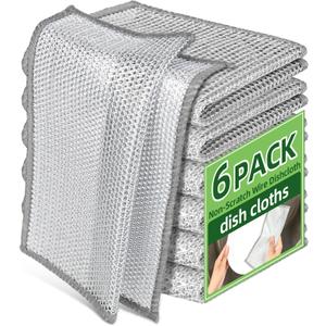 Stainless Steel Scrubber and Cleaning Rags - Non Scratch Wire Dishcloth for Washing Dishes, Steel Wool Scrubber and Dish Towels for Kitchen (6PCS)