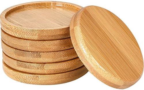 Frienda Trays 2.52 Inch Bamboo Round Plant Saucer for Most Plant Pot Flower Saucers Tray, Solution for Owl Pot with Hole(12 Pack)