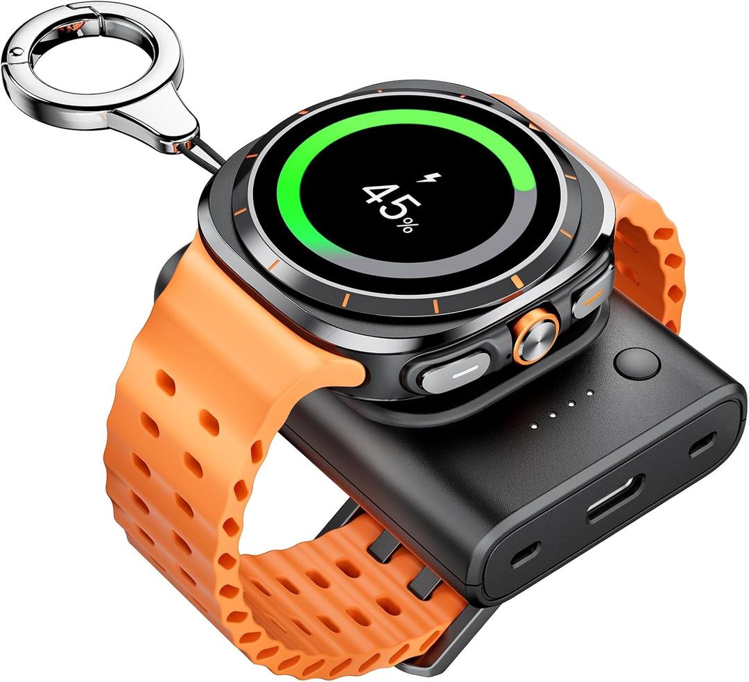Watch Charger for Galaxy Watch 7 Ultra, 1800mAh Portable Charger for Samsung Galaxy Watch7/Ultra/FE/6/6 Classic/5/5 Pro/4/4 Classic/3/Active 2, with Keychain