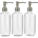 Refillable Clear Soap Dispenser Bottles with Pump, 16 oz (3 Pack) | BPA-Free Plastic Boston Round Containers for Hand Soap, Lotion, Shampoo, Kitchen & Bath