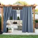 NICETOWN 2 Panels Self Stick Tab Top Outdoor Curtainss for Patio Waterproof, Indoor Outdoor Blinds Room Darkening Window Treatments Rain & Sun Blocking Drapes for Pool, W52 x L84, Stone Blue