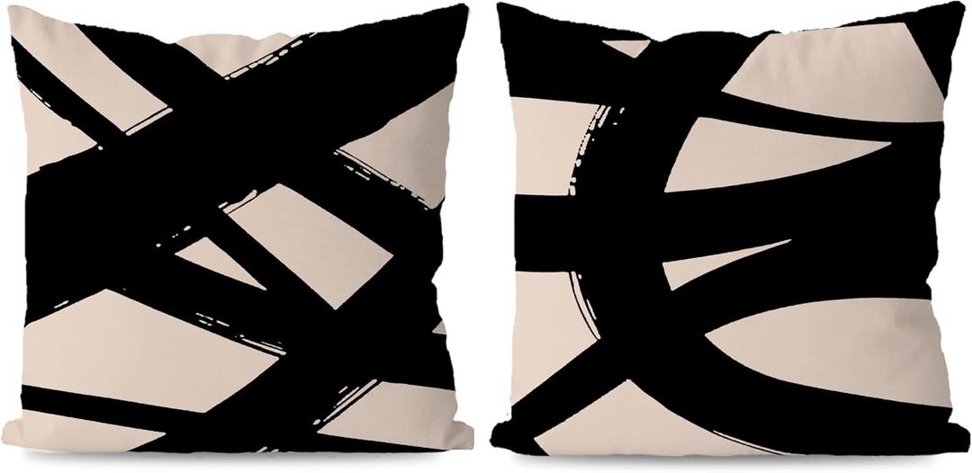 KEUSPI Black and Beige Modern Abstract Neutral Art Throw Pillow Cover 20x20 Decor for Home Living Room Abstarct Art Throw Pillow Case Set of 2