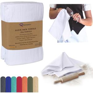 RUVANTI Flour Sack Towels 12 Pack 28 x 28 Inches, Ring Spun 100% Cotton Dish Towel, Machine Washable, Absorbent - Flour Sack Kitchen Towels for Drying and Cleaning - White