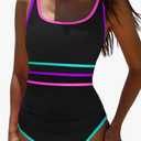popvil Women's One Piece Swimsuits 2025 Tummy Control Bathing Suit Beach Outfit Sexy Neon 1 Piece Sport Swim Suits,Stripe2,Large