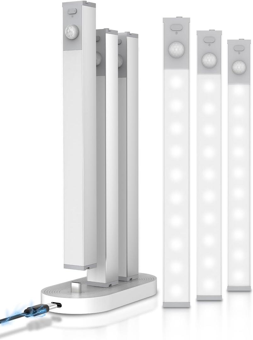 6 Pack Led Under Cabinet Lights Wireless with Charging Station, 7 Rechargeable Motion Sensor Light Indoor, Dimmable Closet Lights for Cabinets, Bookshelf, Stair, Hallway