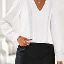 dowerme Womens Tops 2026 Spring V Neck T-Shirts Long Sleeve Shirts Lace Crochet Work Blouses Dressy Casual Loose Tunics (White, L)