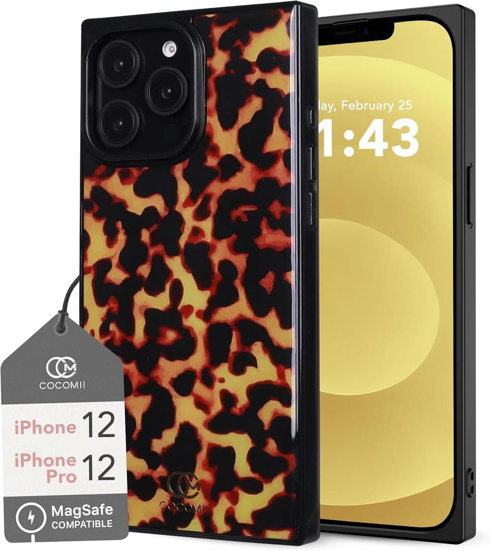 Cocomii - Rectangle Case Compatible with iPhone 12/12 Pro - Compatible with MagSafe, Tortoiseshell Pattern, Animal Print, Glossy, Magnetic Phone Case for iPhone 12/12 Pro 6.1 inch, Black/Amber