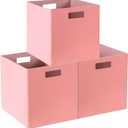Foldable Cube Storage, 3 Packs, Collapsible Storage Bins with Dual Handles, Felt Storage Baskets for Bedroom, Playroom, Shelves, Nursery Closet Organizers 12 x 12 Inch, Pink