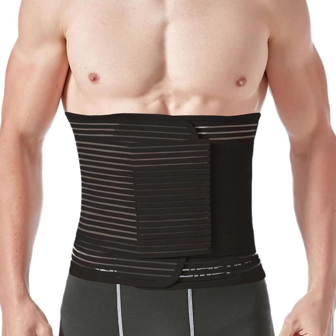 Reian Abdominal Binder for Post Surgery & Postpartum Recovery, Abdomen Hernia Support Belt for Women & Men (Black, Large)