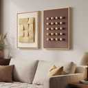 Framed 3D Natural Wood Wall Art Set of 2, Modern Minimalist Wooden Blocks Textured Geometric Artwork for Walls, Contemporary Neutral Beige Brown Paintings for Living Room Bedroom Dining Room Hallway Office Wall Decor, 24x18 Inch