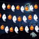 JOYIN Halloween String Lights Decorations, 19.7FT 30 LED Battery Operated Ghost Pumpkin 3D String Light with 8 Lighting Modes for Home Indoor Outdoor Halloween Party Decor(Orange/White Color)