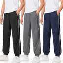 Auranso Boys Sweatpants 3 Pack Mesh Quick Dry Athletic Pants Lightweight Kids Joggers with Pockets (11-12 Years, Black-dark Grey-navy)