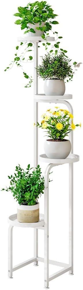 Plant Stand Indoor Outdoor 4 Tier Metal Plant Shelf for Multiple Plants Corner Flower Holders for Living Room Balcony Bedroom Patio Garden, Black (White, 4-Tier)