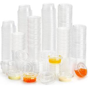 Frcctre 400 Pack 0.5 Oz Disposable Plastic Portion Cups with Lids, Small Jello Shot Cups, Plastic Souffle Cup Condiment Containers with Lids for Sauce and Salad Dressing