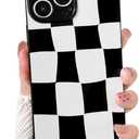 NITITOP Compatible with iPhone 14 Pro Case Cute Aesthetic Checkerboard Larger Blocks Pattern for Women Girl Trendy Slim Fit TPU Silicone Shockproof Full Camera Protection Cover - Black and White