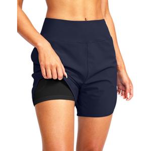 G Gradual Women's 5" High Waisted Swim Board Shorts Quick Dry UPF 50+ Swimming Beach Shorts for Women with Liner Pockets (Medium, Navy)