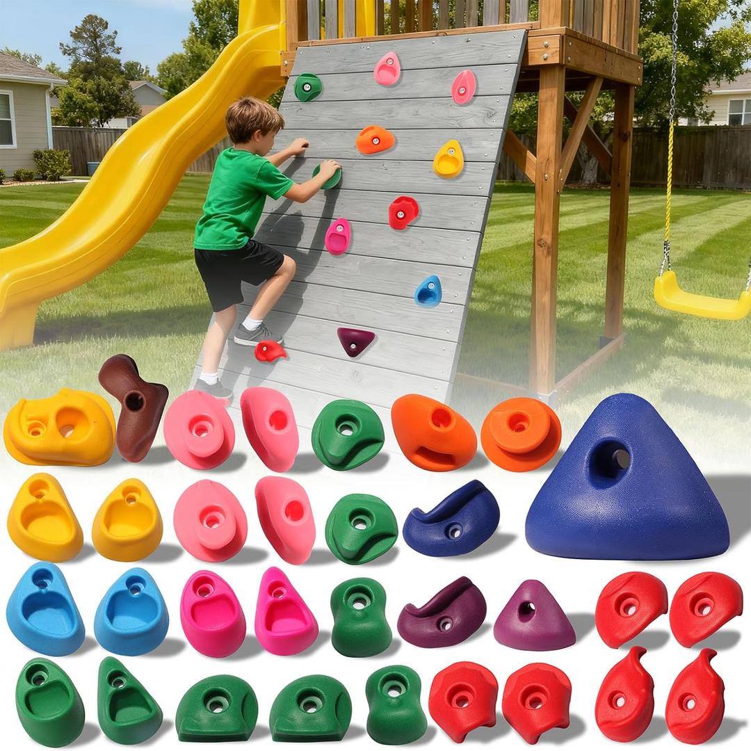 32 PCS Rock Climbing Holds for Kids,Rock Climbing Wall Grips Climbing Rocks Wall Kit for Indoor and Outdoor Playground Play Set with Hardware Style A
