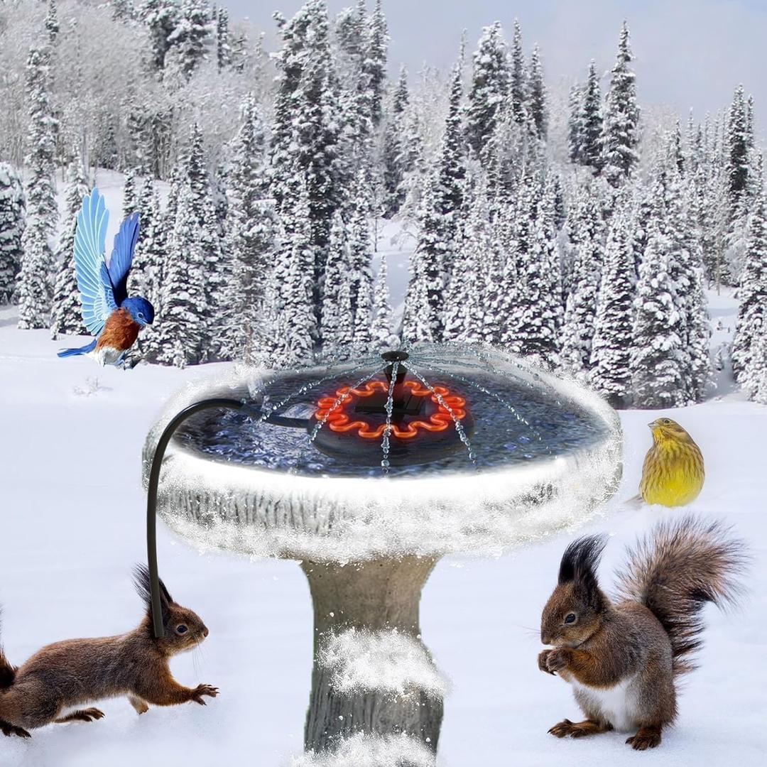 Bird Bath Heater for Outdoors with Water Pump in Winter, Deicer for Birdbaths with Thermostatically Controlled and 3.3ft Long Cord, Pond De-icer 70W for Patio Yard Various Bird Baths