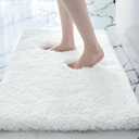 Small Bathroom Rugs 17x24 Non Slip White Fluffy Bath Mat for Bathroom Floor Machine Washable Plush Luxury Bath Rug for Tub Soft Shaggy Absorbent Shower Mat