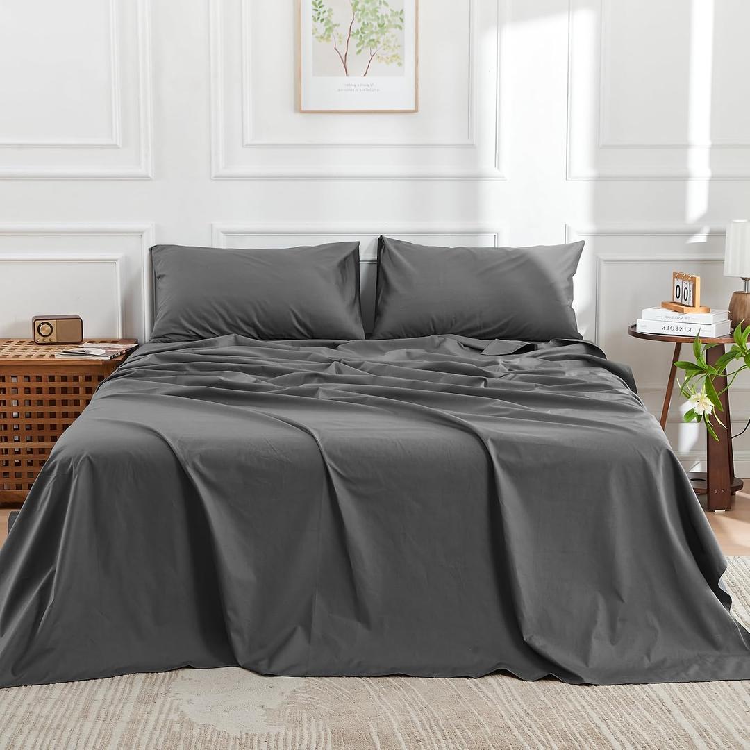 DOZ 100% Long Staple Cotton Sheet Sets, Classic Crisp Percale Weave, Breathable, Matte Finish, Hotel Style, Durable, 3pc 2 Pillowcases 1 Fitted (Storm, Cal King)
