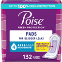 Poise Incontinence & Postpartum Pads for Bladder Leaks, 4 Drop Moderate Absorbency, Regular Length, 132 Count