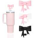 4 x Lovely Bow Straw Covers Cap Toppers Compatible with Stanley 40/30 oz Tumbler Cups,Reusable Cute Silicone Straws Lids Tips Protectors for 0.4 in/10mm Stanleys Cup Accessories3 pcs