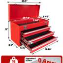 Portable Metal Tool Box with 3 Drawers, 20.5-Inch Steel Tool Chest with Top Storage, Ball Bearing Slides, Dual Latch Closure and Carry Handle