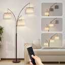 3 Light Arc Floor Lamps for Living Room, 2400LM Super Bright Floor Lamp with Remote Control, 80" Tall Floor Lamps with Stepless Dimmable, Mid Century Tree Floor Lamp for Bedroom, Office (Brown-Linen Shade)
