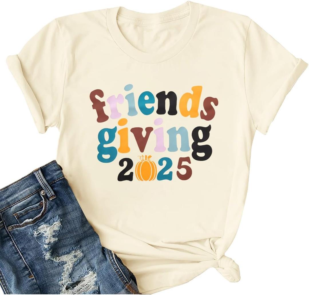 Thanksgiving Shirts for Women Thanksgiving Outfit Funny Graphic Tee Thanksgiving Short Sleeve Tee Tops (XX-Large, Apricot-ba)