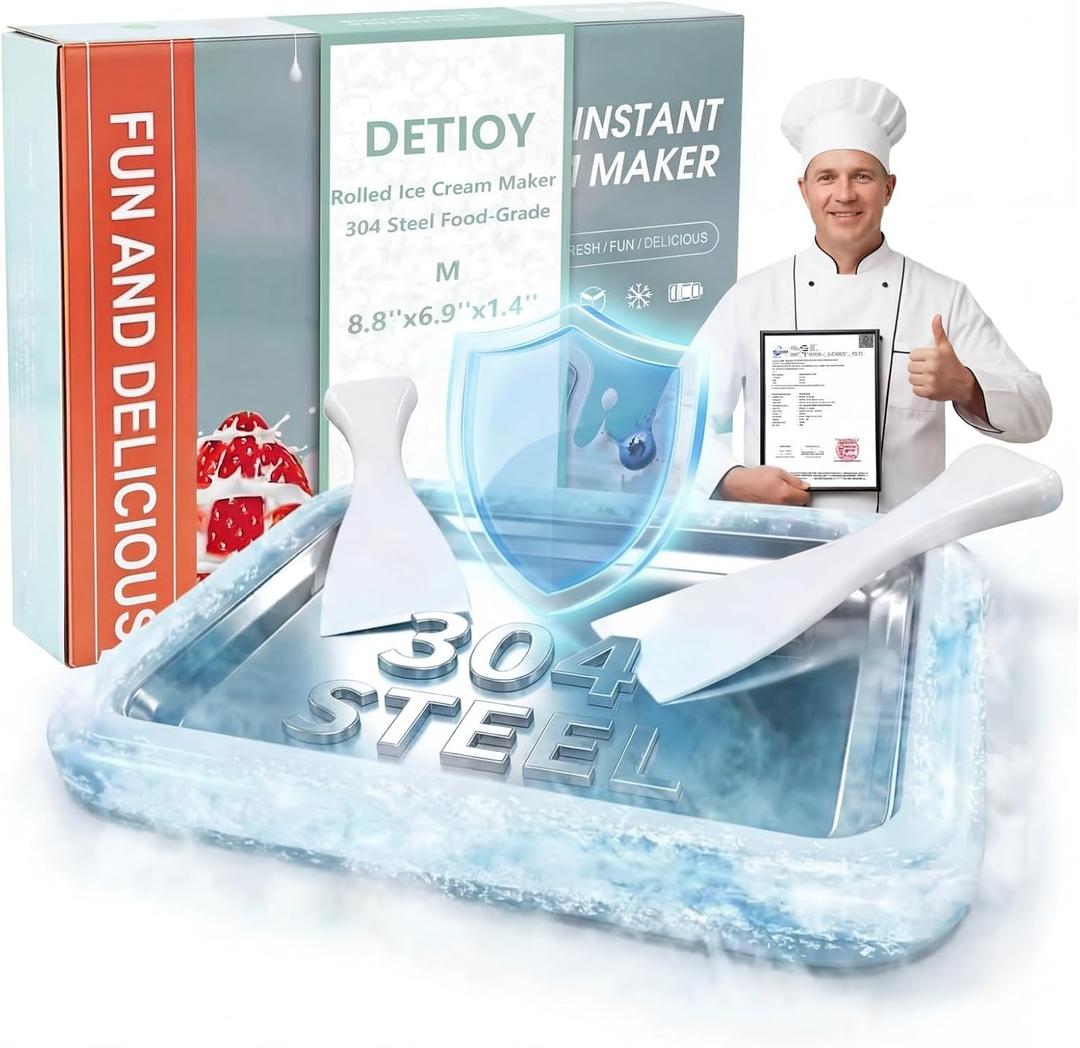Rolled Ice Cream Maker Kit 2026 Upgraded-Italy-SOAR-SUS-304 Stainless Steel- DIY Rolled Ice Cream Tray Upgraded High-Freezing Refrigeration with 2 Scrapers