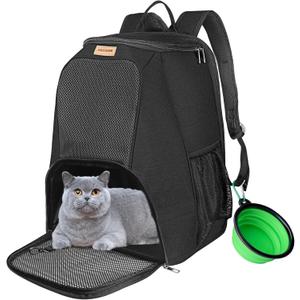 Pet Carrier Backpack for Large/Small Cats and Dogs, Puppies, Safety Features and Cushion Back Support for Travel, Hiking, Outdoor Use (Black)