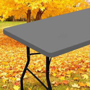 Smiry Rectangle Picnic Table Cloth, Waterproof Elastic Fitted Tablecloths for 6 Foot Tables, Washable Polyester Table Cover for Camping, Indoor and Outdoor (Grey, 30"x72")