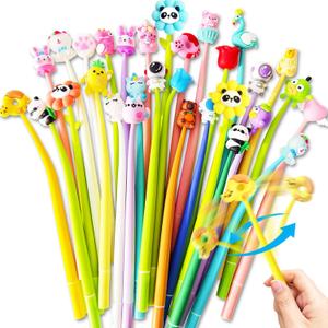 30 Pcs Squishy Pens for Kids, Cartoon Cute Fun Pens, Black Gel Ink Pens for Kids Party Favors Classroom Prizes School Office Home Supplies