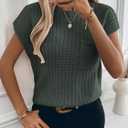 Womens Short Sleeve Sweaters Summer Cap Sleeve Tops Casual Crewneck Oversized Lightweight Knit Sweater Vest (Green, XL)