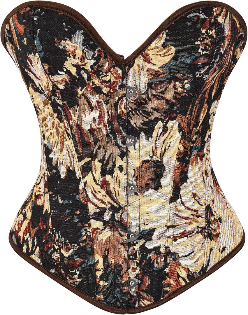 Alivila.Y Fashion Womens Vintage Floral Denim Overbust Corset Bustier Top (Medium, Black Short Torso)