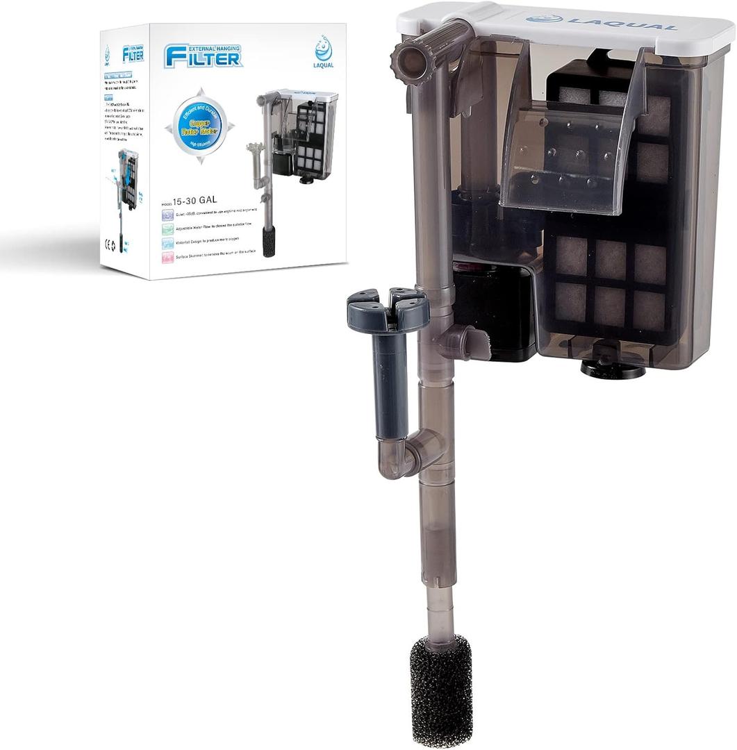 Aquarium Filter with Surface Skimmer, 15-30 Gallon Small Fish Tank Filter, Full Contact & 3 Layer Filtration, Quiet & Efficient, Waterfall Design for Increasing Oxygen, Hang on Back Filter