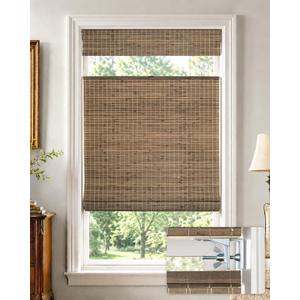 No Drill Cordless Bamboo Roman Shades, 28" W × 48" H, Driftwood