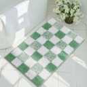 GRANNY SAYS Checkered Green Bathroom Rugs, 24" x 16", Fluffy Rug, Absorbent Microfiber Ultra Soft Bath Mat Washable, Non-Slip Bath Mats for Bathroom, Cute Floor Mat for Tub, Shower, Bedroom