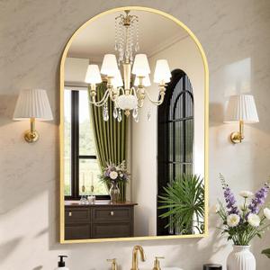 Sweetcrispy 26.5"x38" Arched Gold Bathroom Vanity Mirror for Over Sink, Wall Decor Mirror for Entryway, Bedroom, Living Room